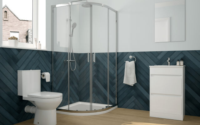 STRATA Round Thermostatic Shower Kit With STRATA Quadrant Shower Door With KRISTAL Low Profile Quadrant Shower Tray 1