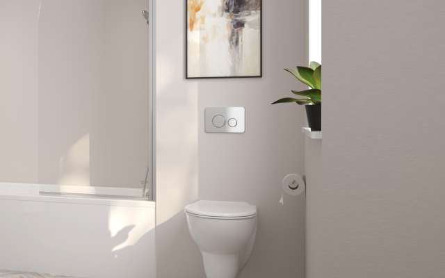 STRATA Wall Hung WC With Circular Flush Plate 1